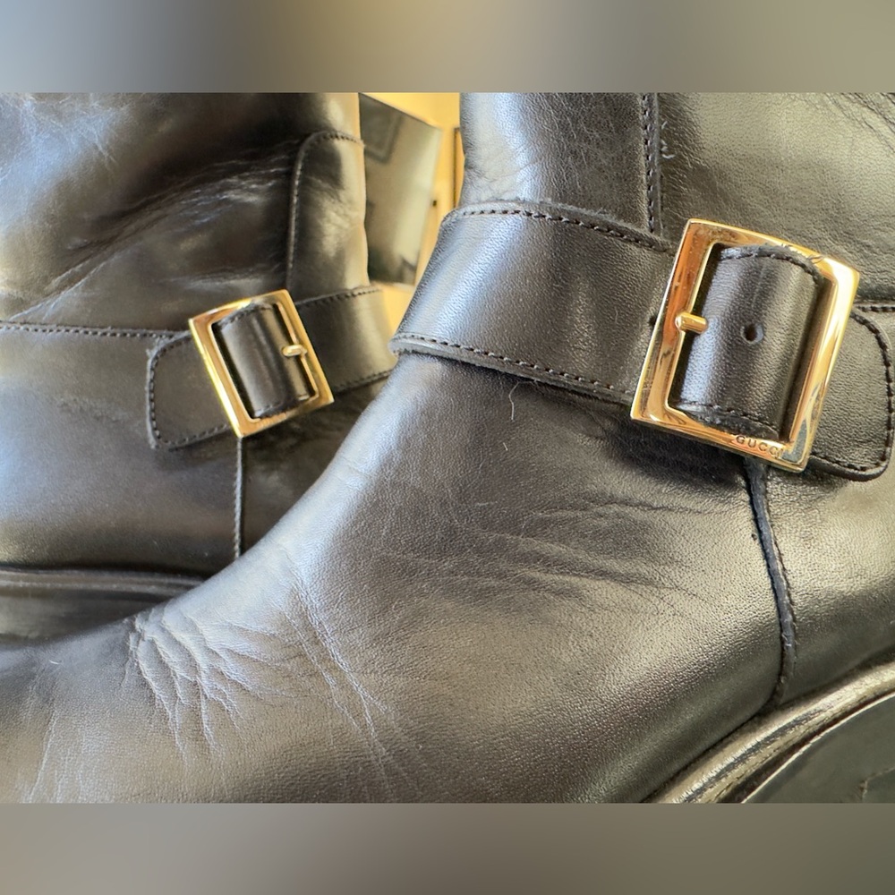 Gucci Black Leather Buckle Boots - Picture 5 of 9